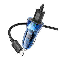 Автомобильное З/У HOCO Z47 2USB 3.0A 20W QC3.0 с кабелем microUSB синий (1/13/130)