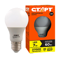 Лампа светодиодная Старт GLS E27 7W 3000К 220V груша Eco матовая (1/10/100)