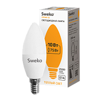 Лампа светодиодная Sweko C35 E14 10W 3000К 230V свеча (1/5/100)