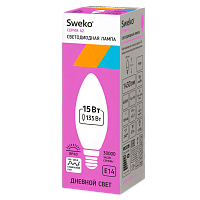 Лампа светодиодная Sweko C35 E14 15W 6500К 230V свеча (1/5/100)