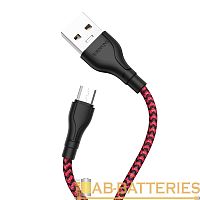 Кабель Borofone BX39 USB (m)-microUSB (m) 1.0м 2.4A нейлон черный красный (1/360)