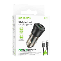 Автомобильное З/У Borofone BZ25 1USB+1Type-C 38W PD,QC с кабелем Type-C/Type-C черный (1/98/392)