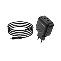 Сетевое З/У Borofone BA46A 1USB/Type-C 3.0A 18W QC3.0 с кабелем Type-C-Lightning черный (1/32/128) 