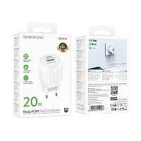 Сетевое З/У Borofone BA93A 1USB+1Type-C 3.0A 20W PD,QC белый (1/30/120) 