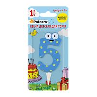 Свеча детская для торта, цифра 5, 1 шт. в упаковке, PATERRA (1/24)