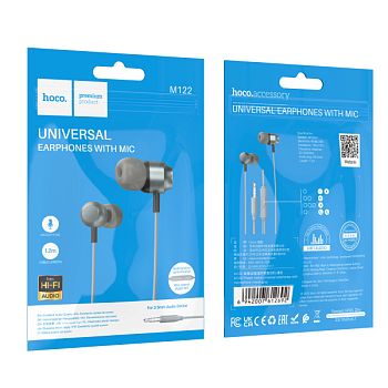 Наушники внутриканальные HOCO M122 с микр. серый