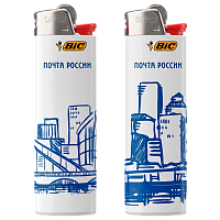 Зажигалка кремниевая BIC J3 "Почта России" белый синий (50/600) 