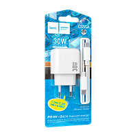 Сетевое З/У HOCO CS55A 1USB+1Type-C 3.0A 30W QC3.0 с кабелем Type-C/Type-C белый (1/28/168) 