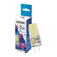 Лампа светодиодная Космос G4 3W 4500К 12V капсула прозрачная (1/100/1000)