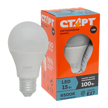 Лампа светодиодная Старт GLS E27 15W 6500К 220V груша Eco матовая (1/10/100)