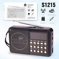 Радиоприемник DEESPI S1215 RE-15 пластик Jack3.5/miniUSB LED AM/FM/SW/USB/AUX/MicroSD черный (1/100)