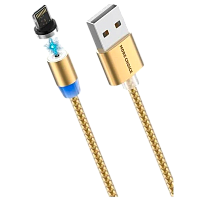 Кабель MORE CHOICE K61Si USB (m)-Lightning (m) 1м 2.4A нейлон магнит золотой