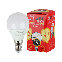 Лампа светодиодная ЭРА P45 E14 6W 4000К 220-240V шар Eco (1/10/100)