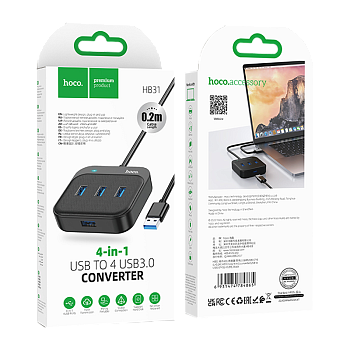 USB-Хаб HOCO HB31 4USB/Type-C Type-C (m) USB3.0 серый (1/19/190) 