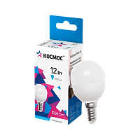 Лампа светодиодная Космос GL45 E14 12W 4500К 174-265V шар матовая (1/10/80)