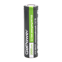 Аккумулятор Li-ion GoPower ICR18650 PC1 3.7V 2000mAh без защиты плос.конт. (1/80/160)