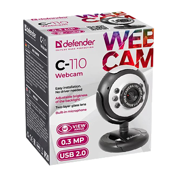 Веб-камера Defender C-110 CMOS 640x480 0.3Мп USB+Jack 3.5мм черный (1/50) 