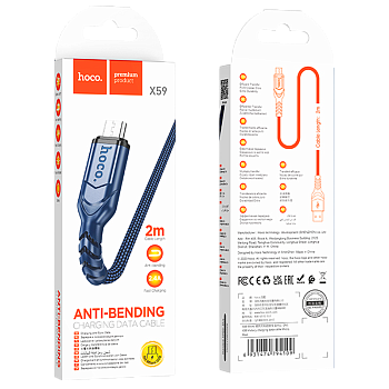Кабель HOCO X59 USB (m)-microUSB (m) 2м 2.4A нейлон синий