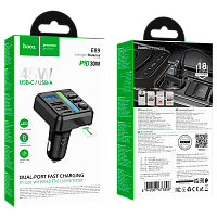 FM-трансмиттер HOCO E89 2USB+Type-C bluetooth 5.4 PD30W черный (1/120)