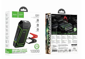 Внешний аккумулятор HOCO QS1 10000mAh 2USB/Type-C фонарик с пусковым устройством для авто черный (1/