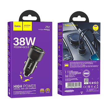 Автомобильное З/У HOCO Z52 1USB/Type-C 3.0A 38W QC3.0 черный (1/12/120) 