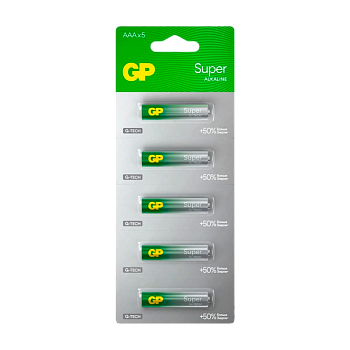 Батарейка GP Super G-Tech LR03 AAA BL5 Alkaline 1.5V отрывные (5/60/600) 