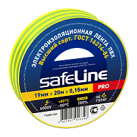 Изолента Safeline ПВХ 19мм*20м желтый зеленый (10/200)