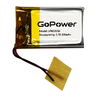 Аккумулятор Li-Pol GoPower LP602030 PK1 3.7V 300mAh с/з (1/10) 