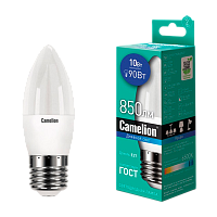 Лампа светодиодная Camelion C35 E27 10W 6500К 170-265V свеча матовая (1/10/100)