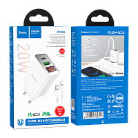 Сетевое З/У HOCO C100A Type-C (m) 3.0A 18W с кабелем Lightning/Type-C белый (1/13/130)