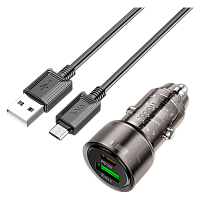 Автомобильное З/У HOCO Z52 1USB+1Type-C 3.0A 38W QC3.0 с кабелем microUSB черный (1/12/120) 