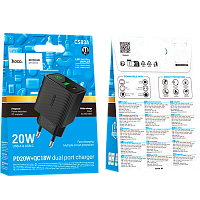 Сетевое З/У HOCO CS83A 1USB+1Type-C 3.0A 20W PD,QC дисплей черный (1/18/180) 