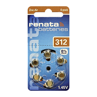 Батарейка Renata ZA312 BL6 Zinc Air 1.45V (Новая упаковка) (6/60/600/6000)
