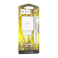 Сетевое З/У HOCO C97A 1USB/Type-C 20W QC3.0 с кабелем Type-C-Lightning белый (1/28/168) 