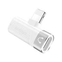 Переходник AUX Borofone BV14 Lightning (m)-Lightning (m)/Lightning (f) пластик серебряный (1/76/304)