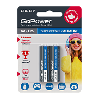 Батарейка GoPower LR6 AA BL2 Щелочная 1.5V (2/24/480)