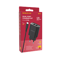 Сетевое З/У Borofone BN2 2USB 2.1A с кабелем Lightning черный (1/35/140)