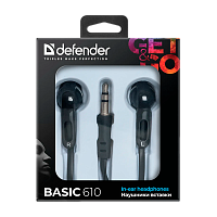 Наушники внутриканальные Defender 610 Basic черный (1/50) 