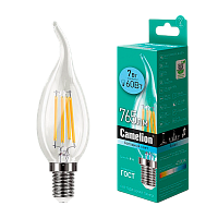 Лампа светодиодная филамент Camelion CW35 E14 7W 4500К 207-244V свеча на ветру прозрачная (1/10/100)