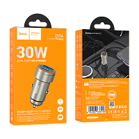 Автомобильное З/У HOCO Z57A 1USB+1Type-C 3.0A 30W PD,QC серый (1/12/120)