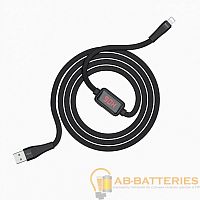 Кабель HOCO S4 USB (m)-Lightning (m) 1.2м 2.4A силикон дисплей черный (1/18/180)  | Ab-Batteries | Элементы питания и аксессуары для сотовых оптом