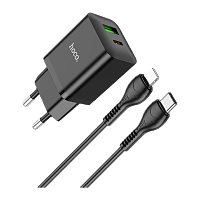 Сетевое З/У HOCO N28 1USB/Type-C 20W с кабелем Type-C-Lightning черный (1/13/130)
