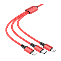 Кабель Borofone BX72 USB (m)-Lightning/Type-C/microUSB (m) 1м 2.0A нейлон красный (1/360)