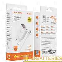 Сетевое З/У Borofone BA58A 2USB 2.4A с кабелем microUSB белый (1/35/140)