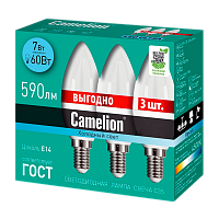 Лампа светодиодная Camelion C35 E14 7W 4500К 170-265V свеча ПРОМО матовая (3/6/120)