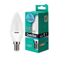 Лампа светодиодная Camelion C35 E14 7W 4500К 170-265V свеча матовая (1/10/100)