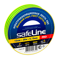 Изолента Safeline 15мм*20м ПВХ желтый зеленый (10/200)