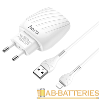 Сетевое З/У HOCO C78A 2USB 2.4A с кабелем Lightning белый (1/12/120) 