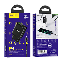 Сетевое З/У HOCO N6 2USB 3.0A QC3.0 с кабелем Type-C черный (1/12/120)
