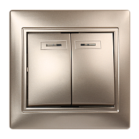 Выключатель Smartbuy 2-клавишный с индикатором 10А шампань "Венера"